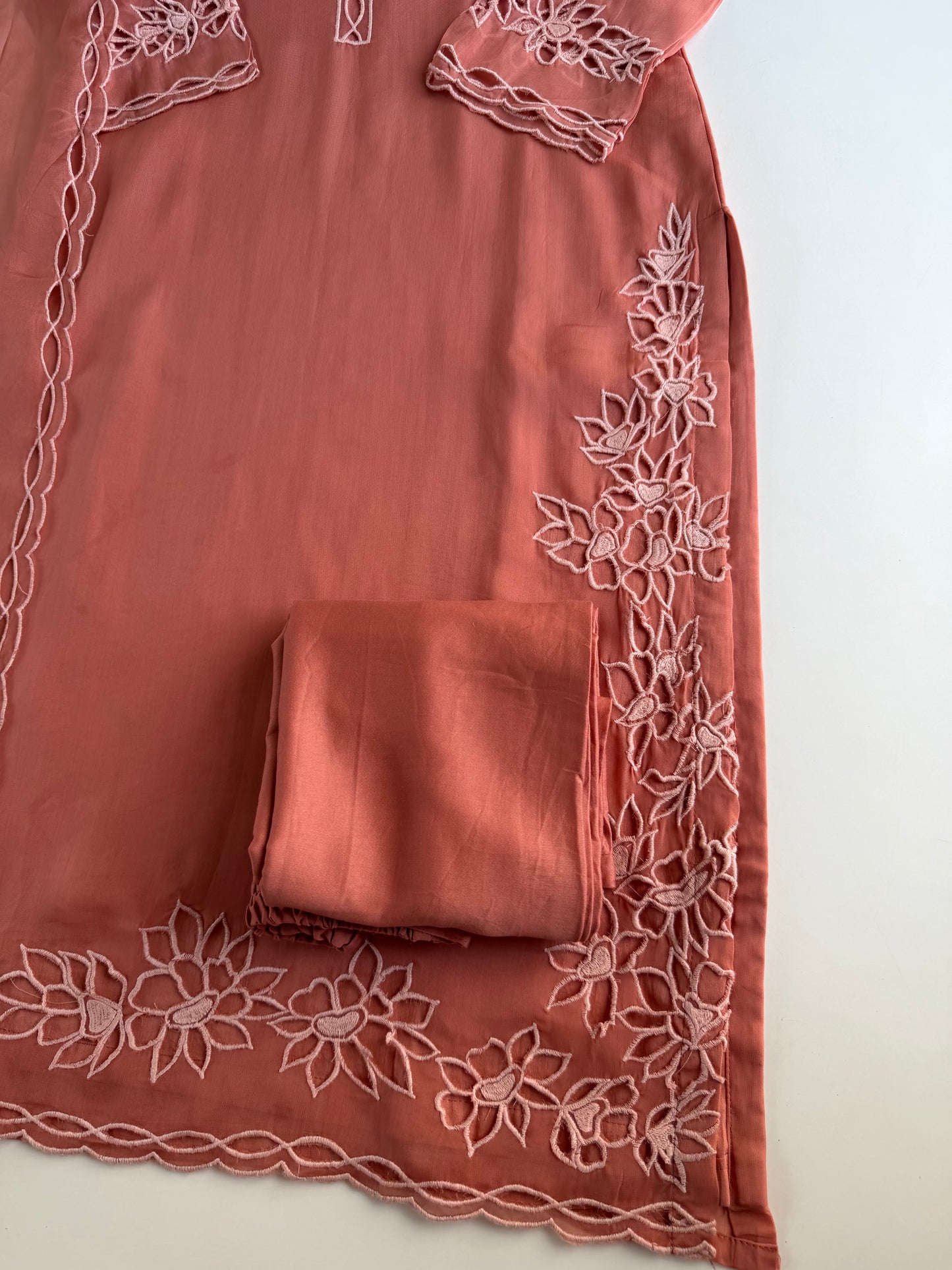 K705 - Viscose organza cutwork straight Kurti with pants and dupatta