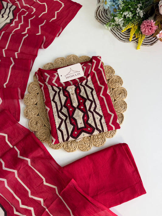 K646 - Mul cotton printed straight Kurti with pants and dupatta