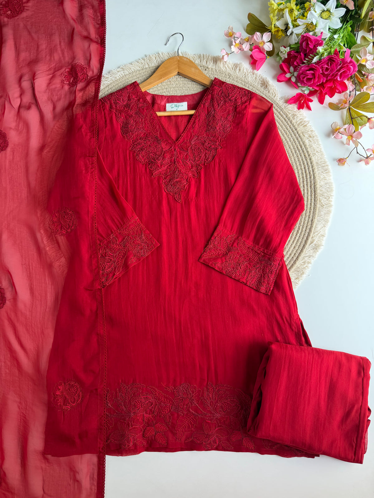 K140 - Pure organza embroidered farshi salwar with pants and dupatta