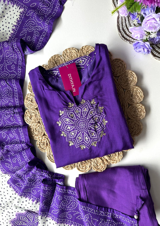 K272 - Pure muslin bandhini straight Kurti with pants and dupatta