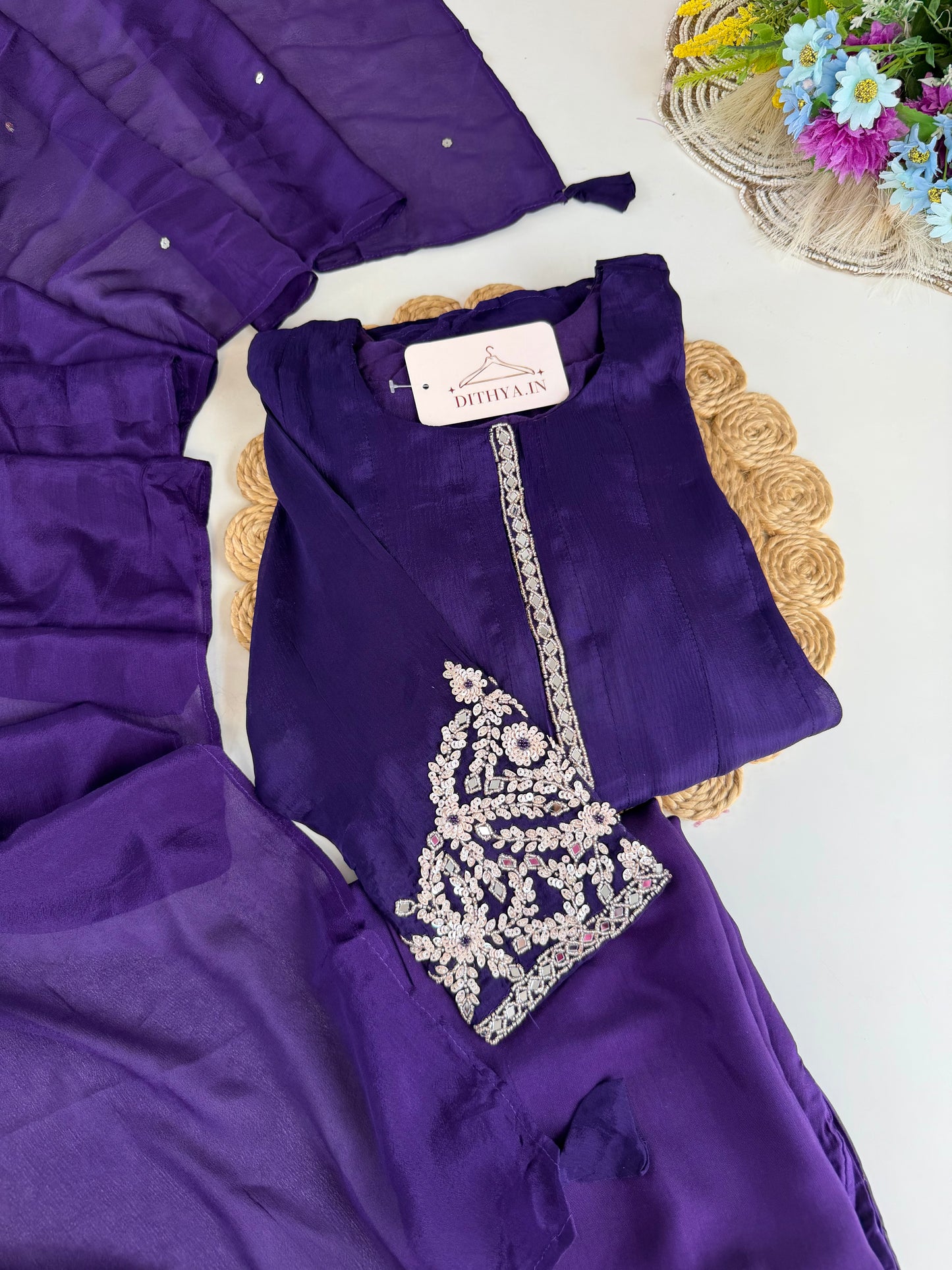K538 - Chinnon handwork Anarkali with pants and dupatta in 2 colours