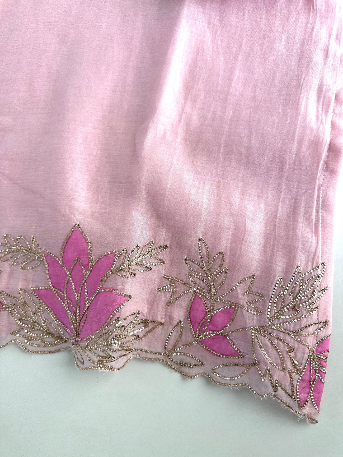 K234 - Mul Chanderi Appliqué zari work straight Kurti with pants and dupatta