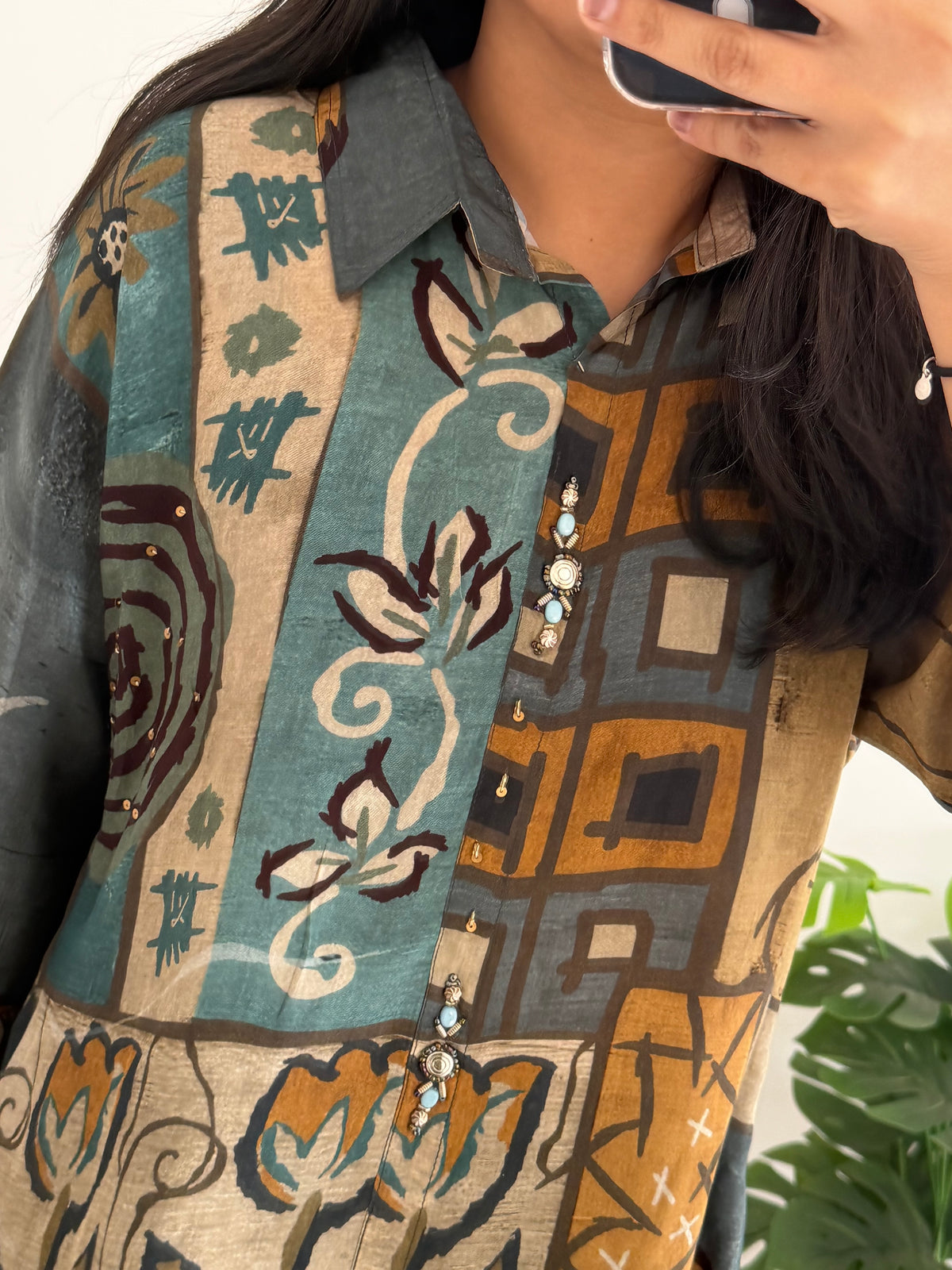 K097 - Pure Crape Ajrakh kaftan with pants