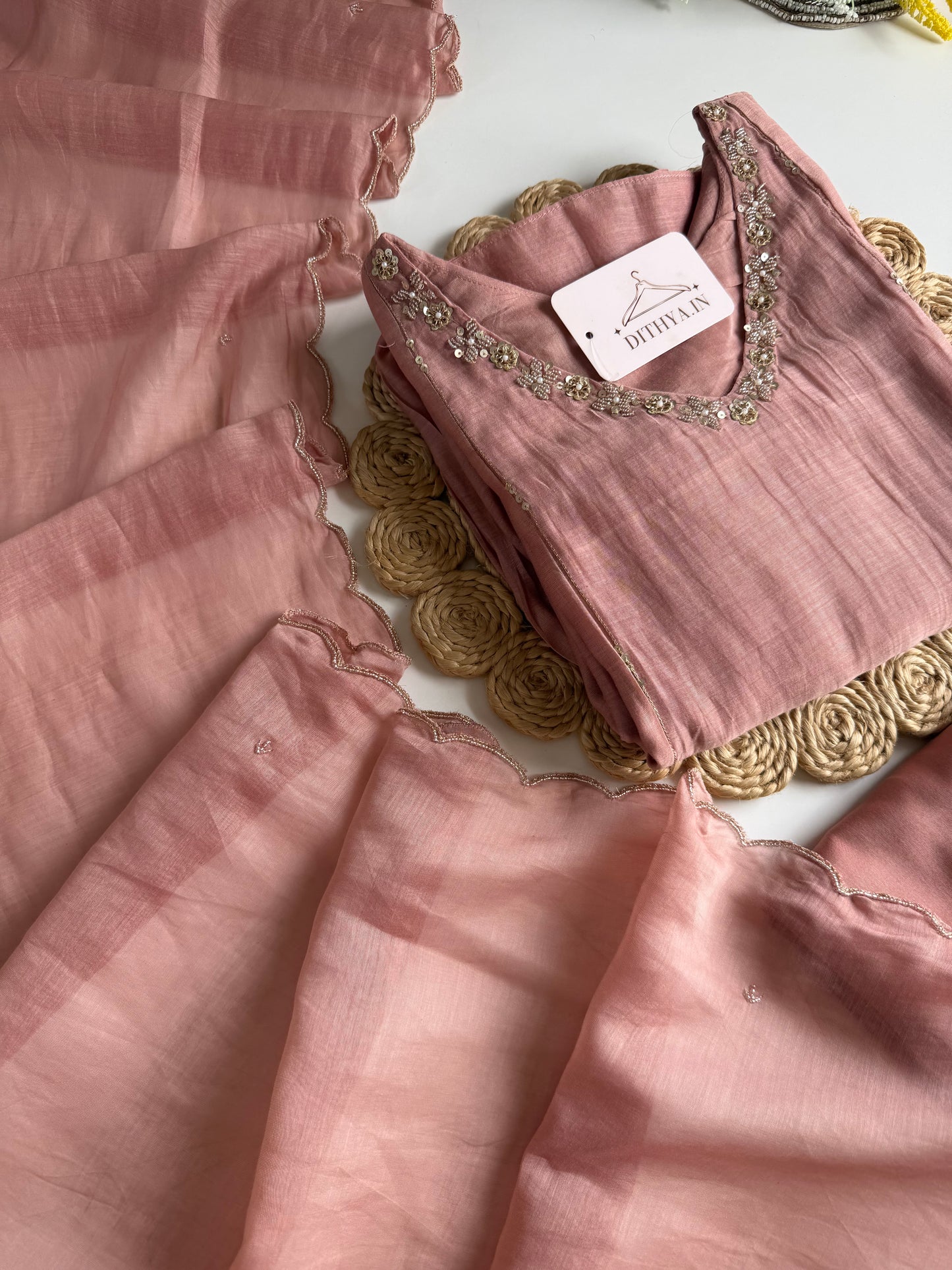 K211 - Mul chanderi handwork Anarkali with pants and dupatta