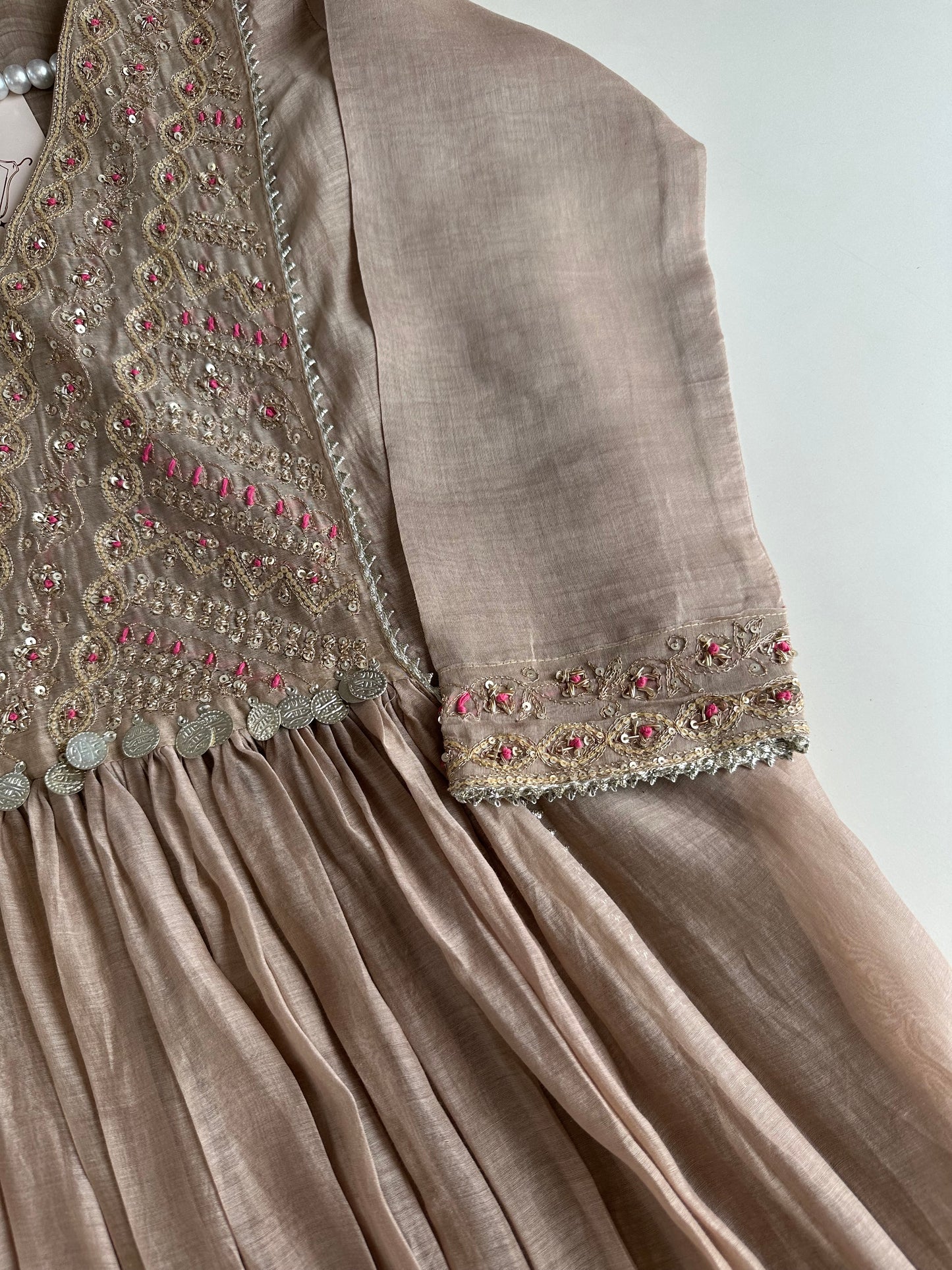 K486 - Mul Chanderi handwork Anarkali with pants and dupatta