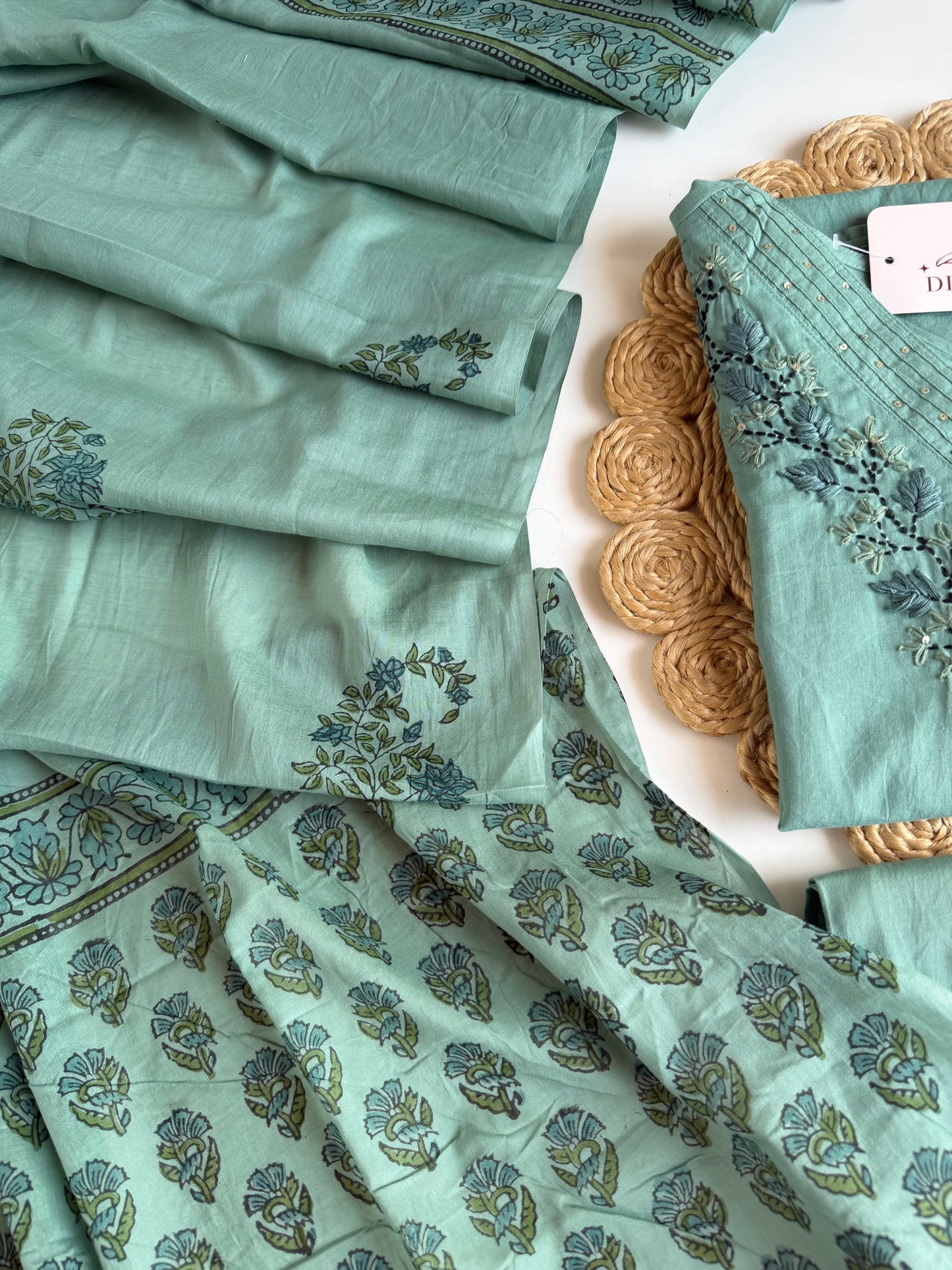 K712 - Mul cotton embroidered straight Kurti with pants and dupatta