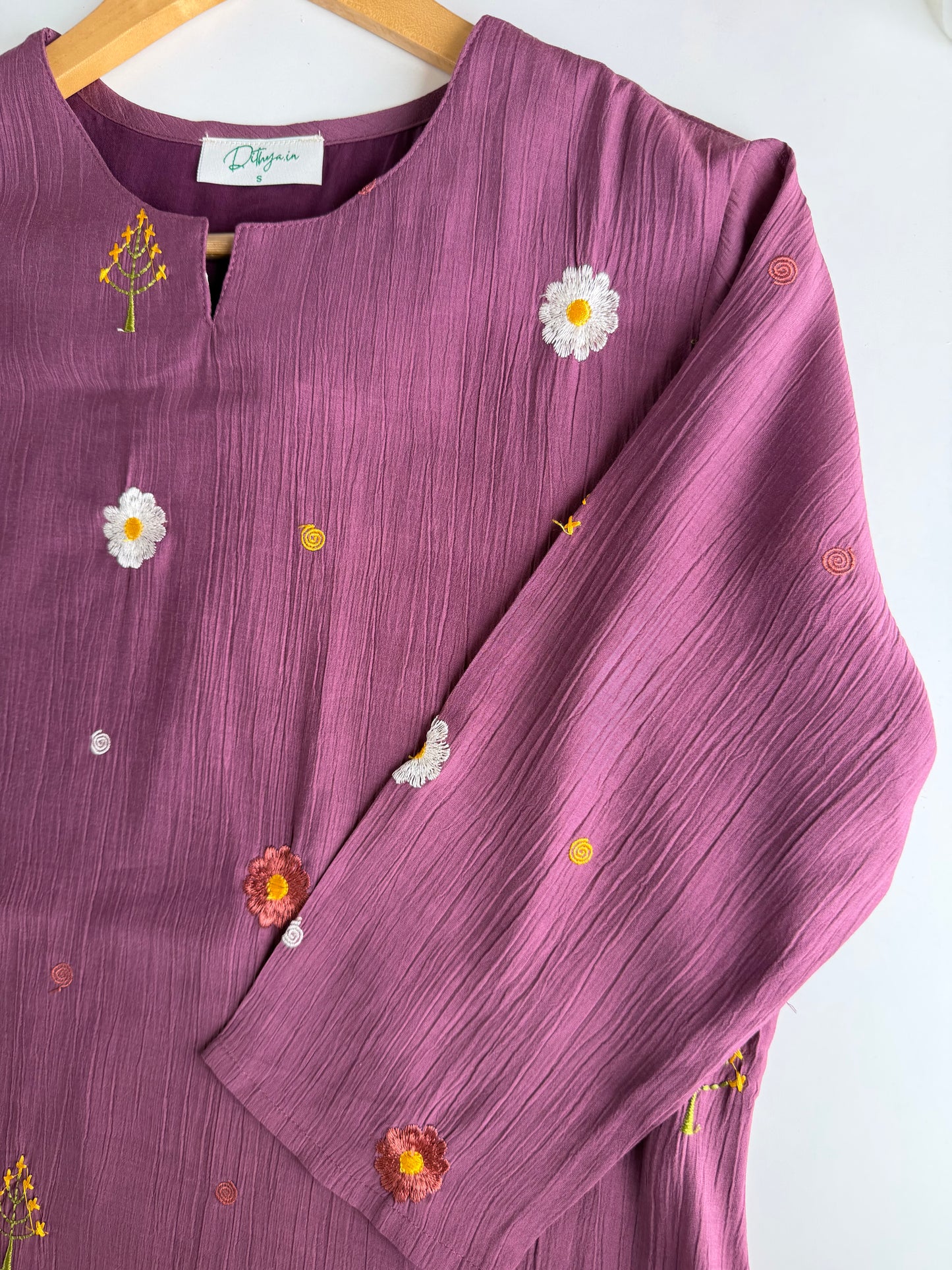 K445 - Imported crush cotton embroidered Aline Kurti with pants and dupatta