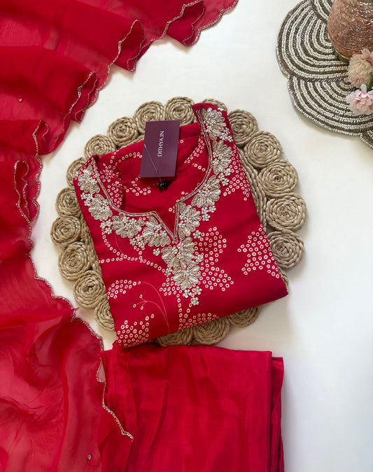 K295 - Russian silk handwork straight kurti with pants and dupatta.