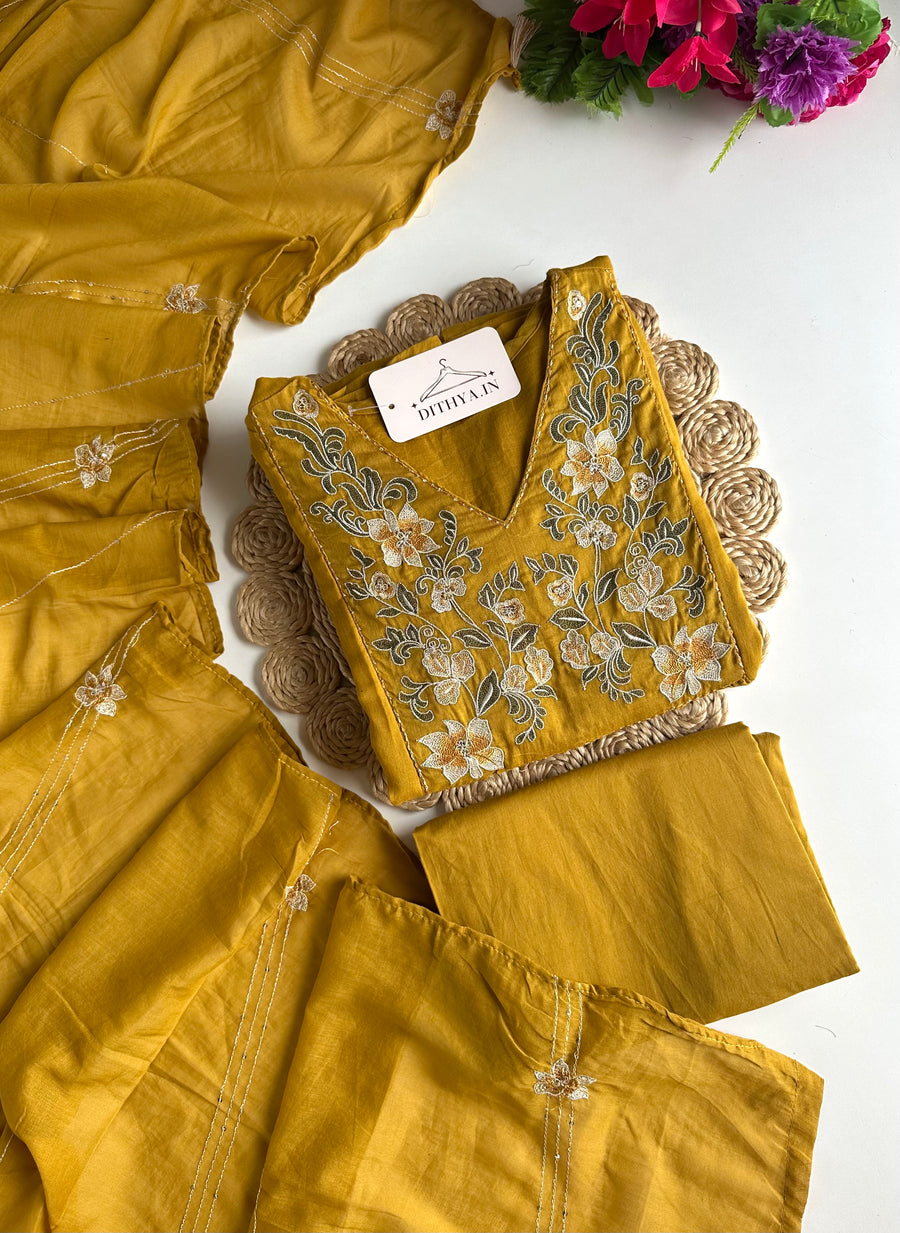 K165 - Mul cotton embroidered Anarkali with pants and dupatta