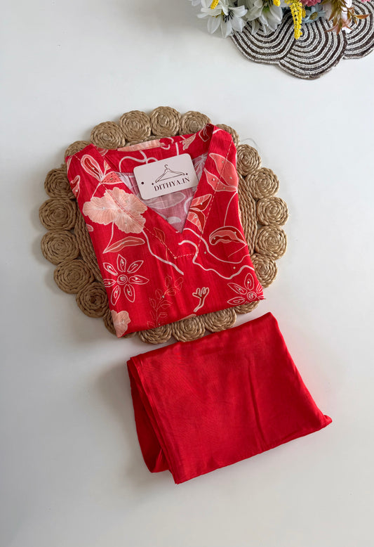 K132 - Muslin cotton printed straight Kurti with pants