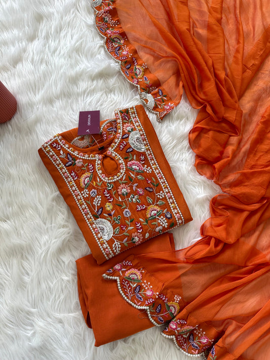 K231 - Chinnon handwork Anarkali with pants and dupatta