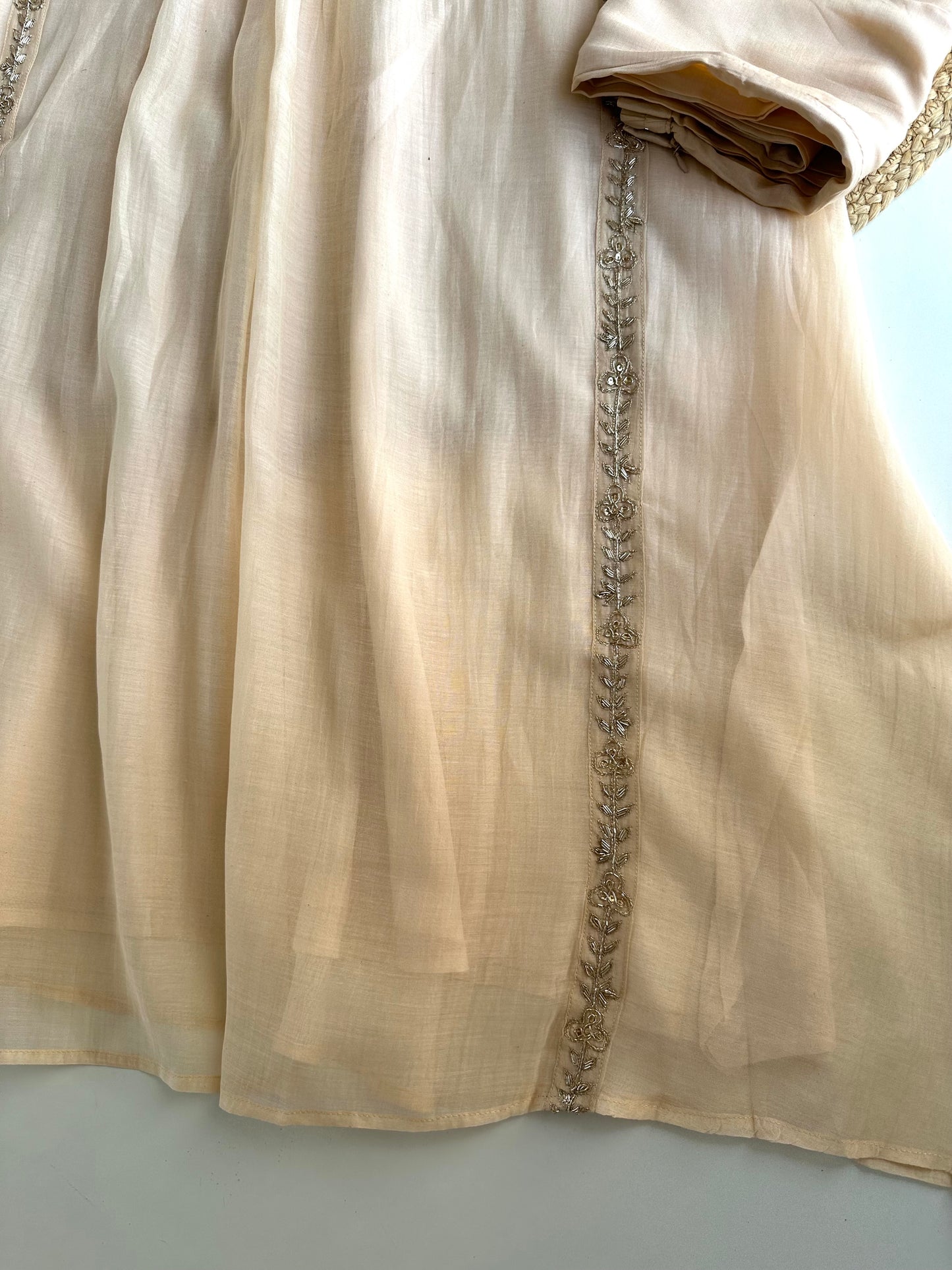 K165 - Mul Chanderi handwork Aline Kurti with pants and dupatta