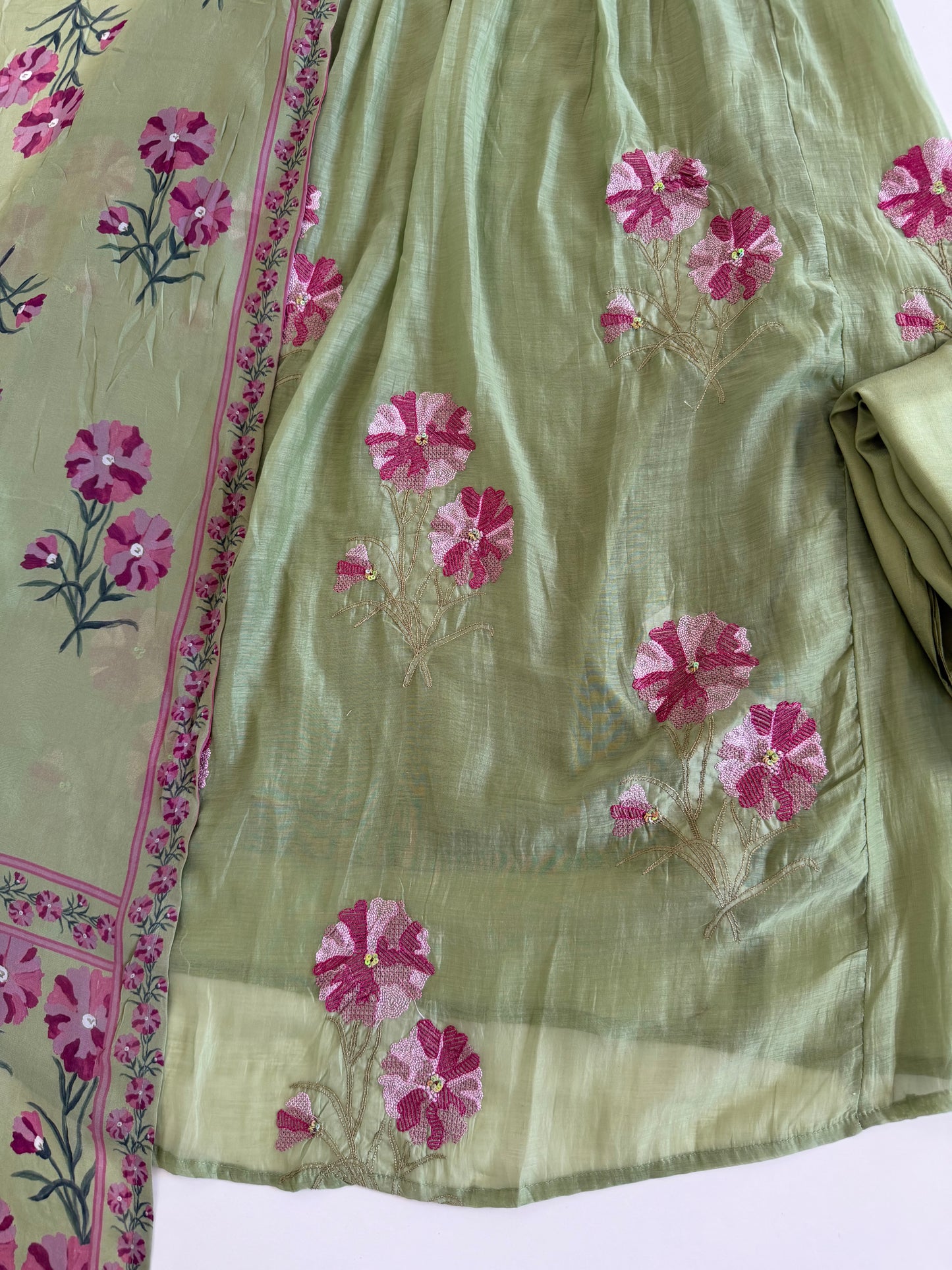 K600 - Mul chanderi embroidered Anarkali with pants and dupatta