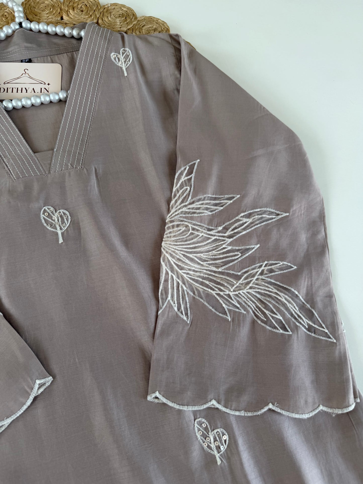 K639 - Roman silk appliqué work straight Kurti with pants and dupatta
