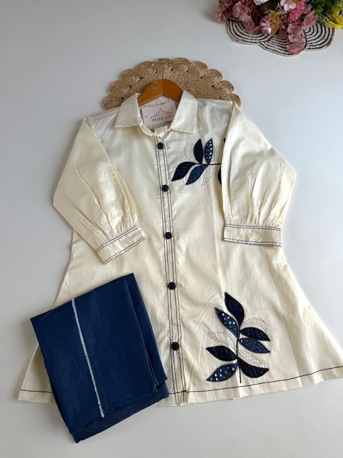 K490 - Denim appliqué work coord set