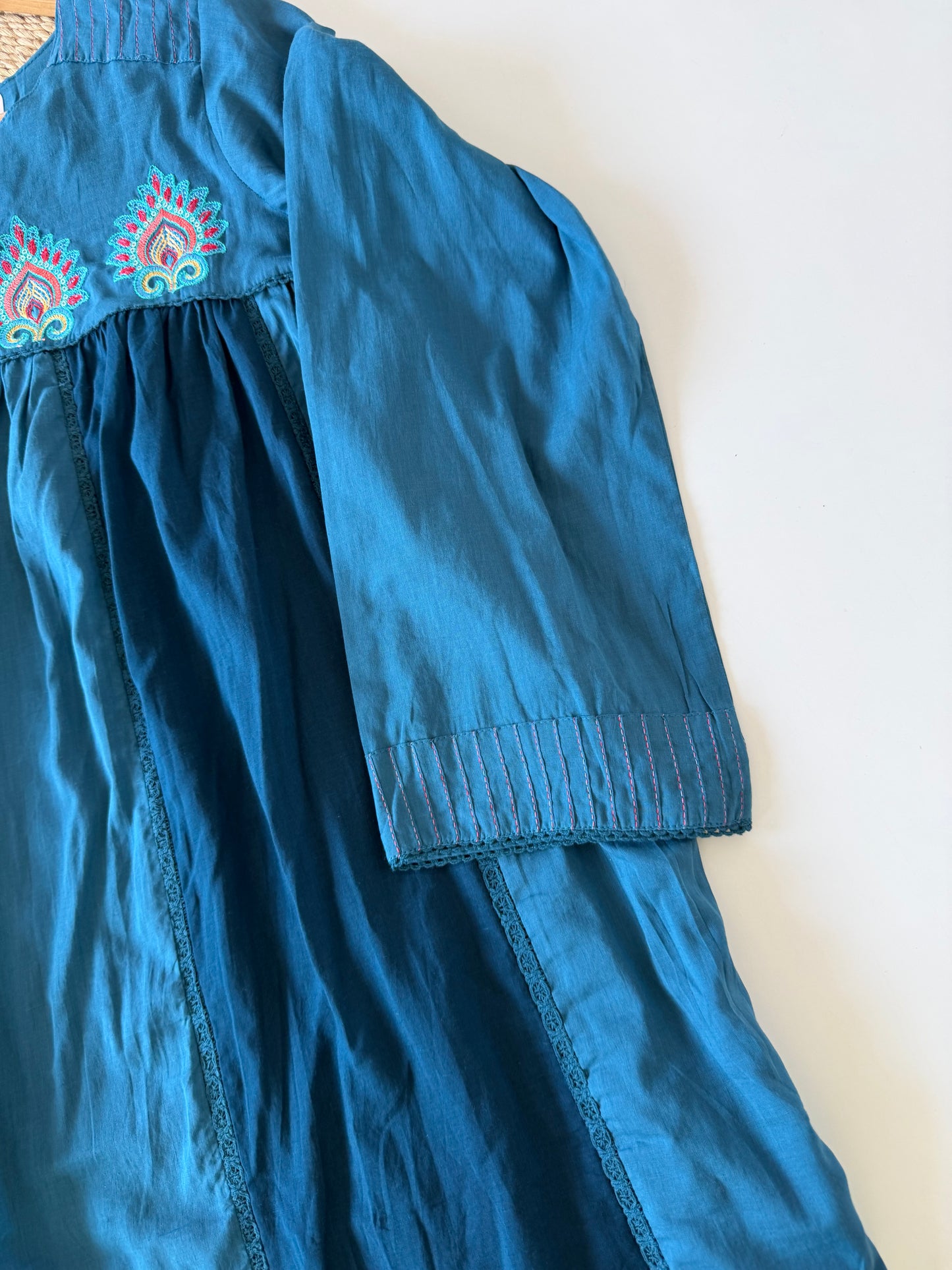 K633 - Mul cotton embroidered Anarkali with pants and dupatta