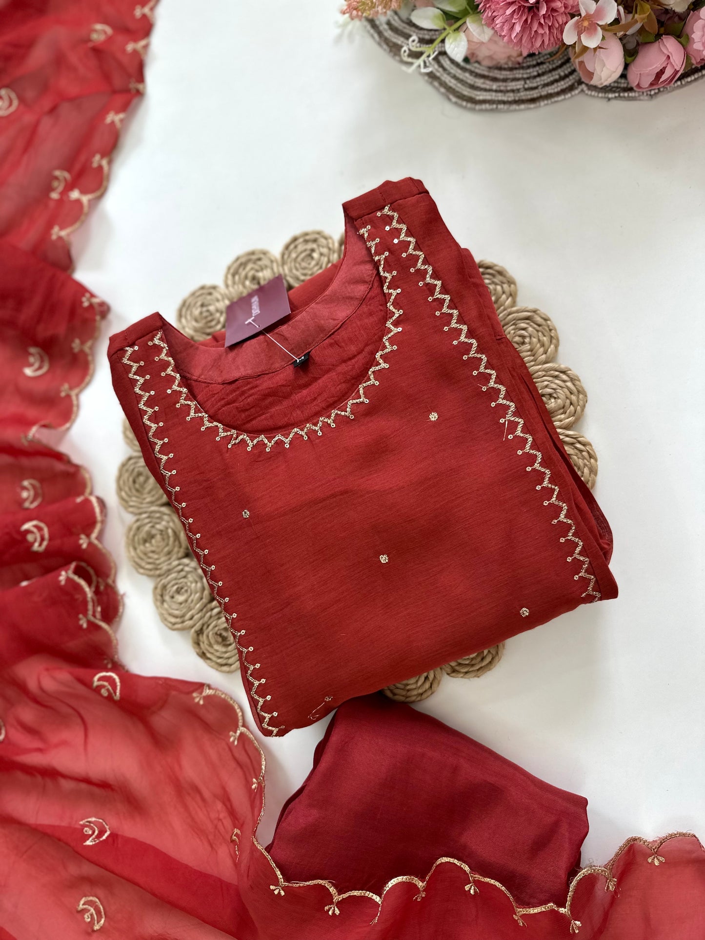 K091 - Mul Chanderi Zari work Anarkali with pants and dupatta in 2 colours