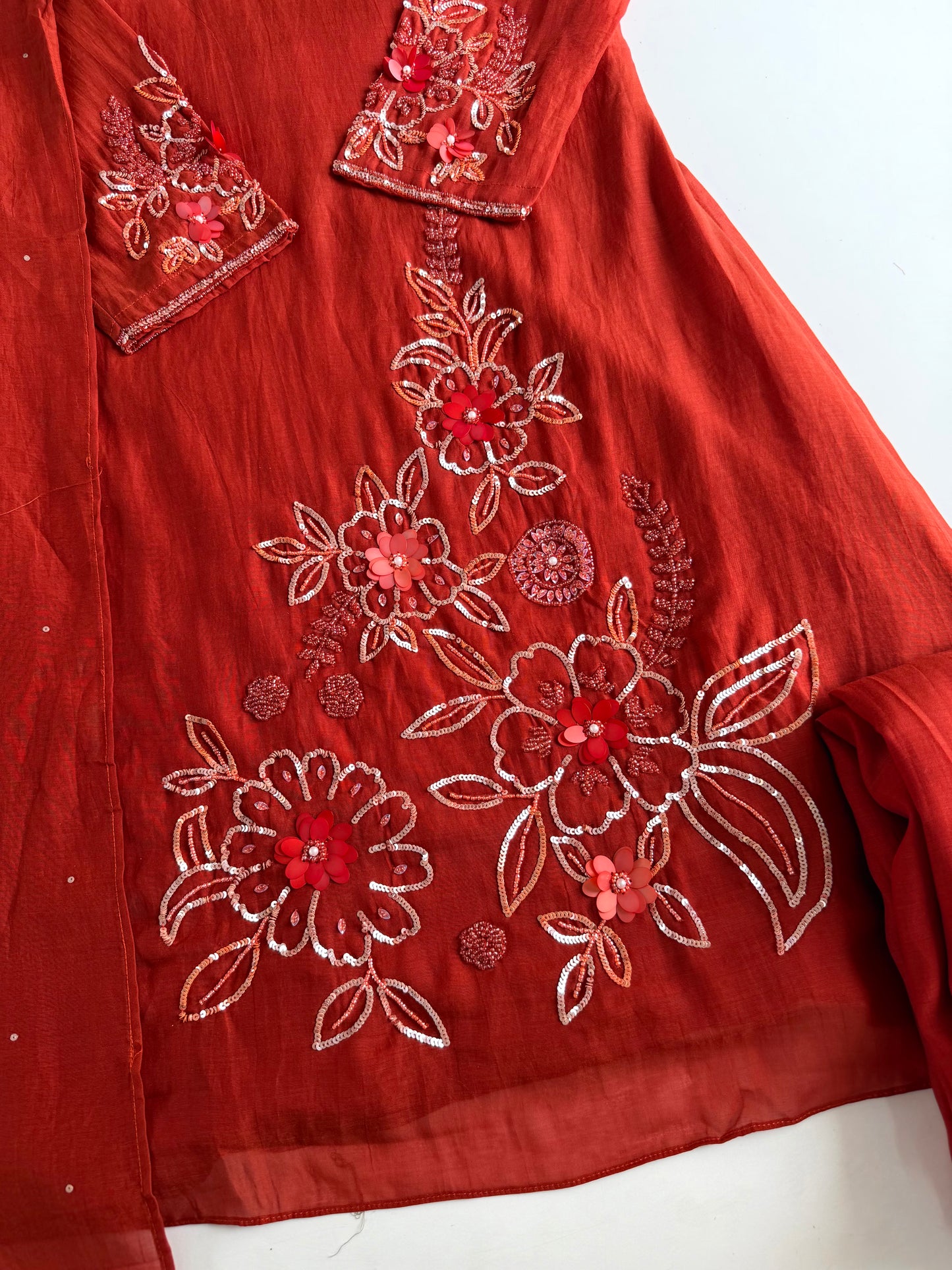K173 - Mul chanderi handwork short Kurti with palazzo and dupatta