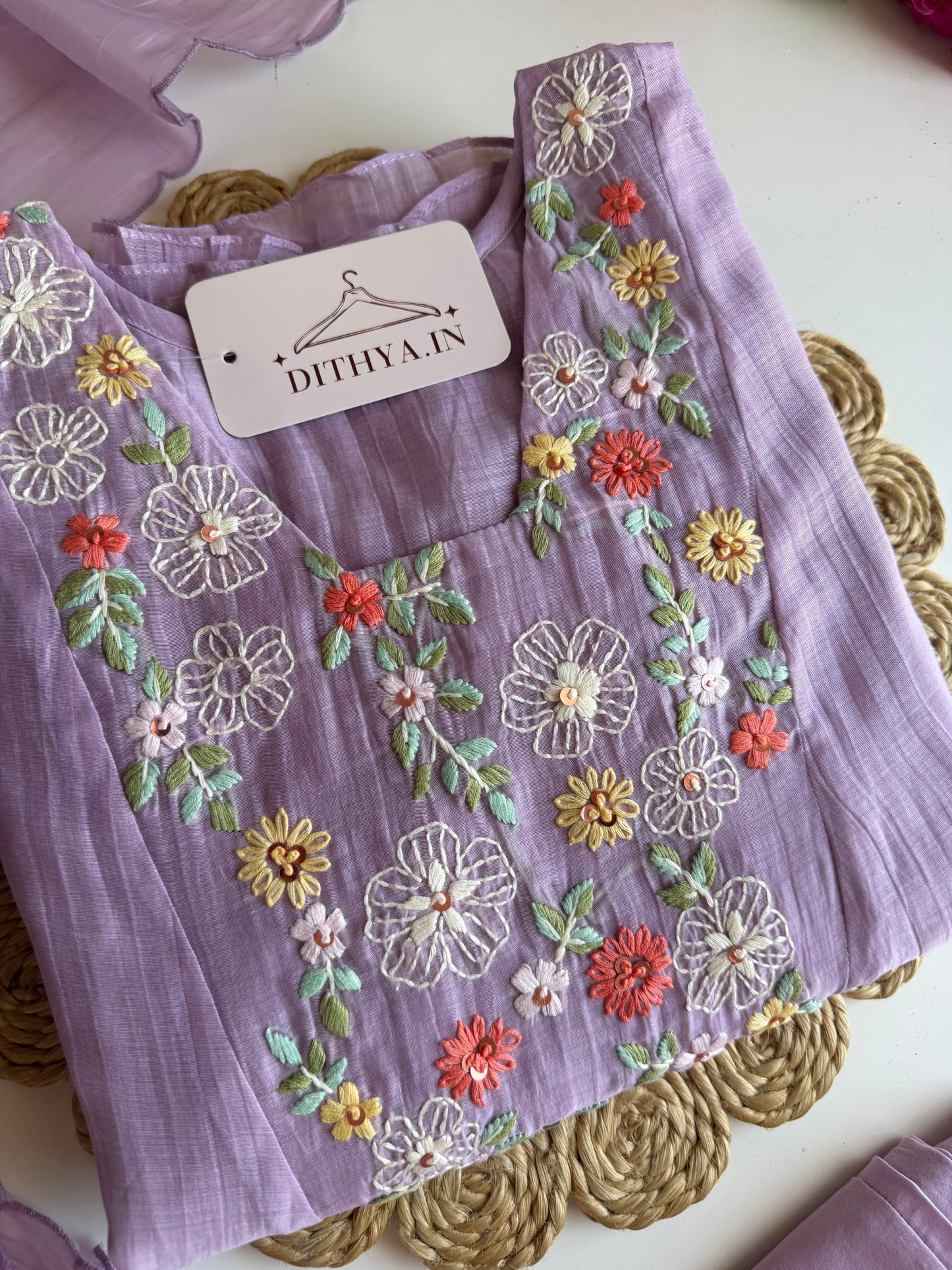 K336 - Mul chanderi embroidered Anarkali with pants and dupatta