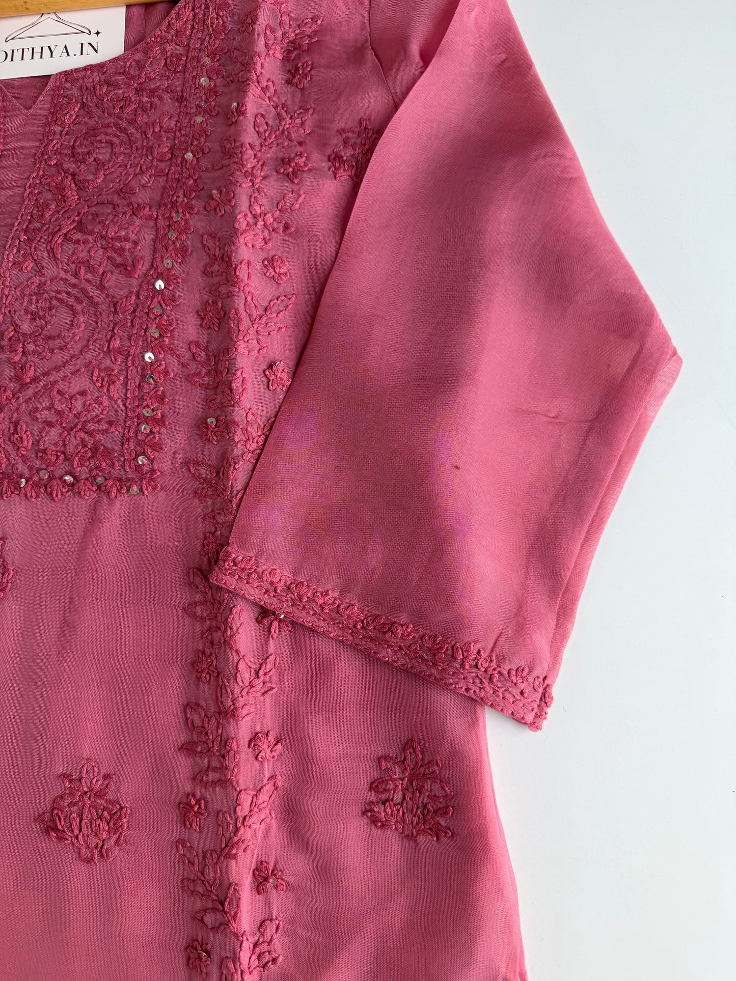 K654 - Viscose organza embroidered straight Kurti with pants and dupatta