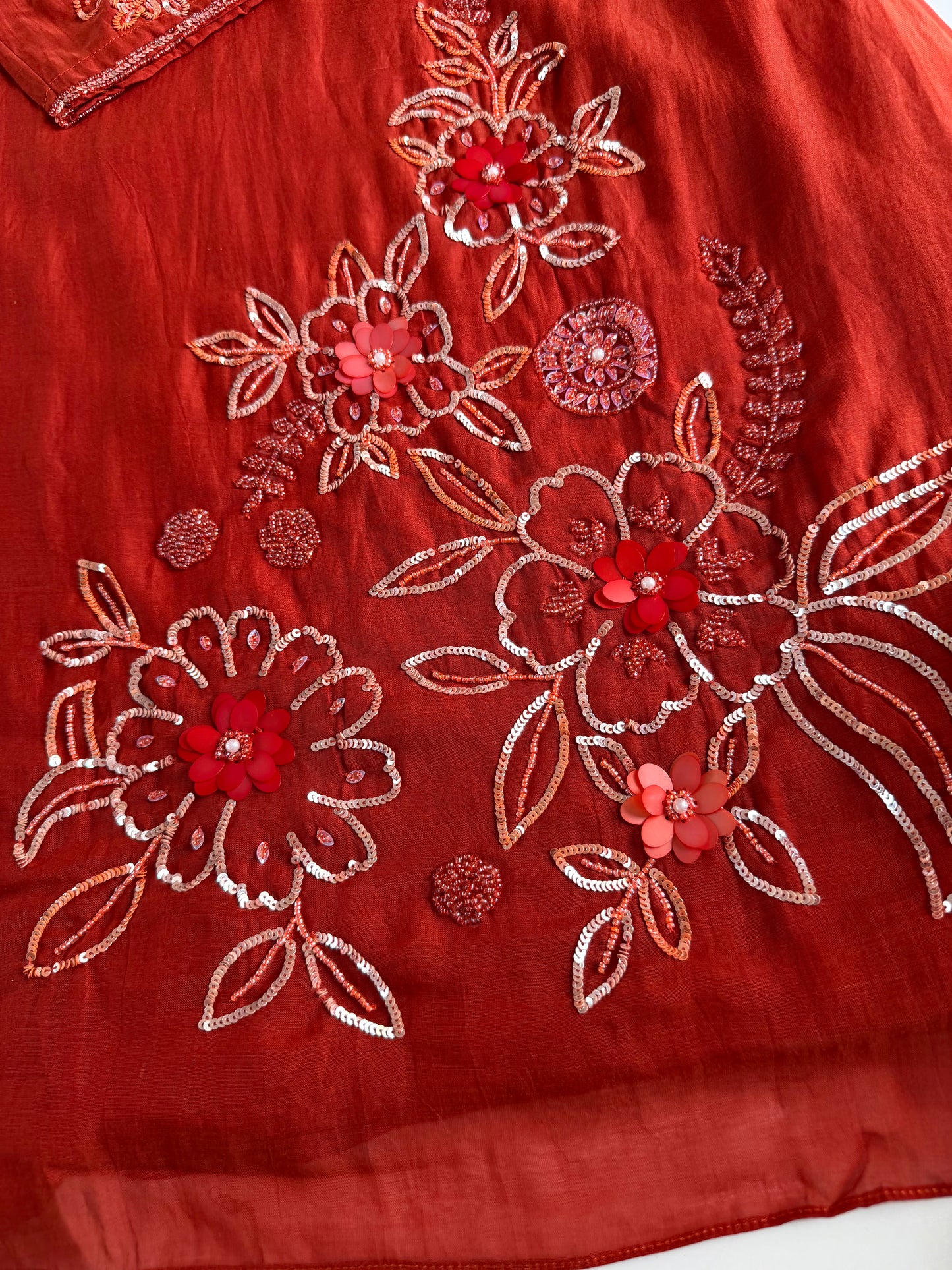 K173 - Mul chanderi handwork short Kurti with palazzo and dupatta