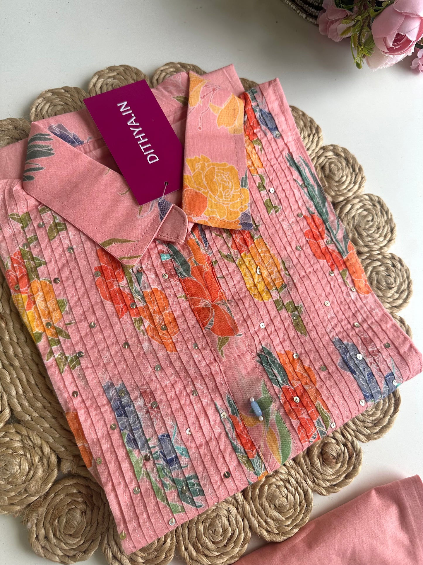 K440-Cotton pintex floral coord set