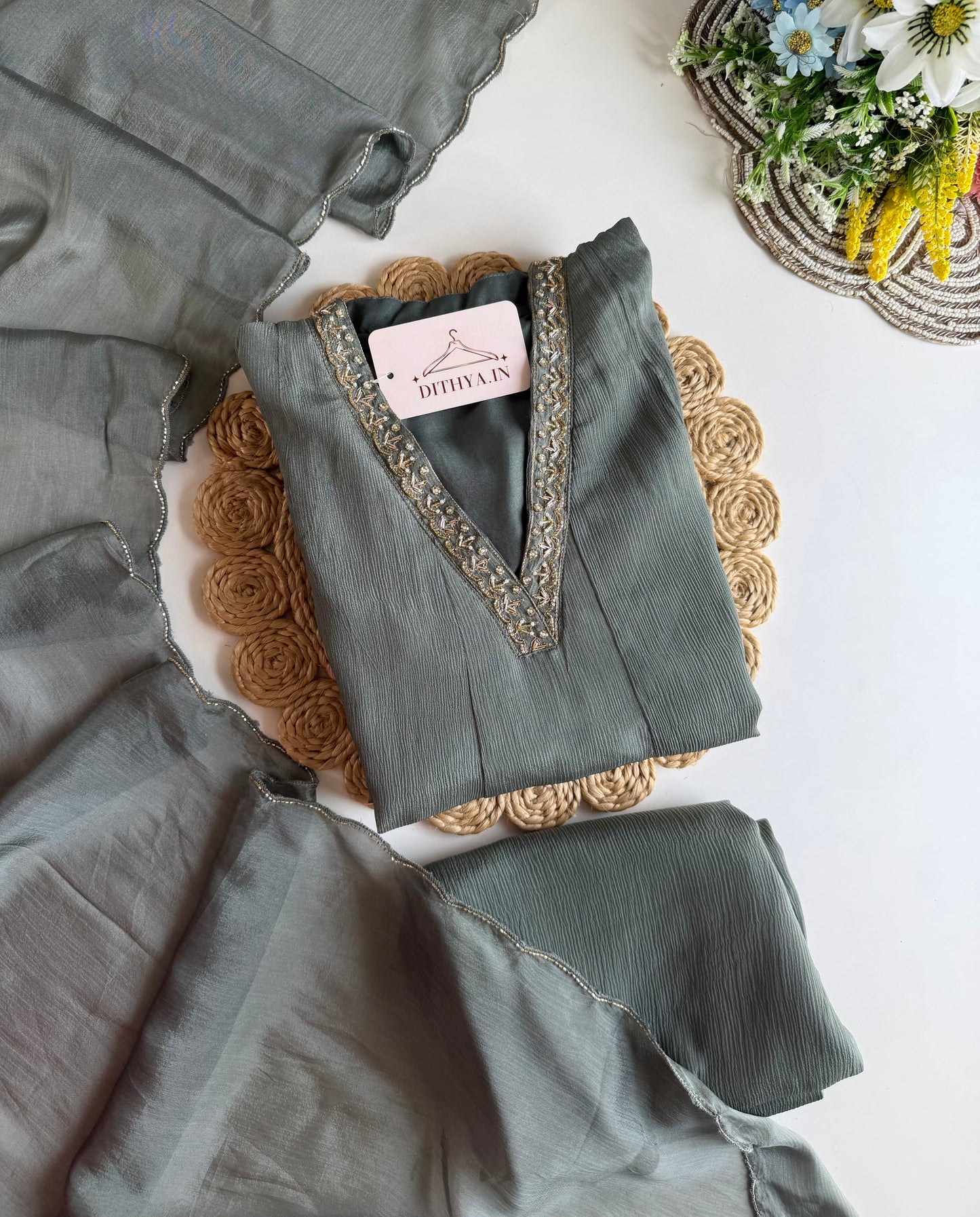 K382 - Pure Chinnon handwork Anarkali with pants and dupatta