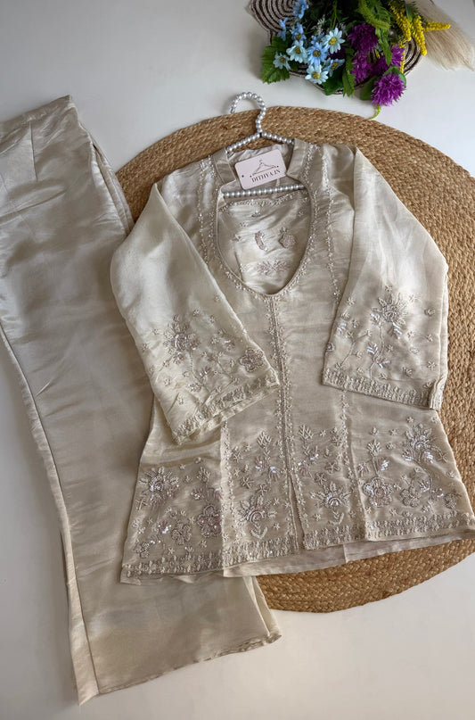 K555 - Tissue silk handwork Peplum top with inner and palazzo