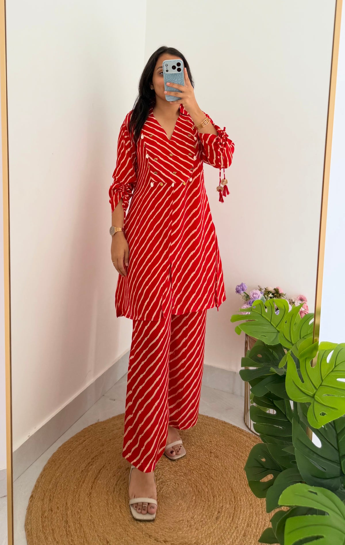 K300 - Pure crape leheriya handwork coord set in 3 colours
