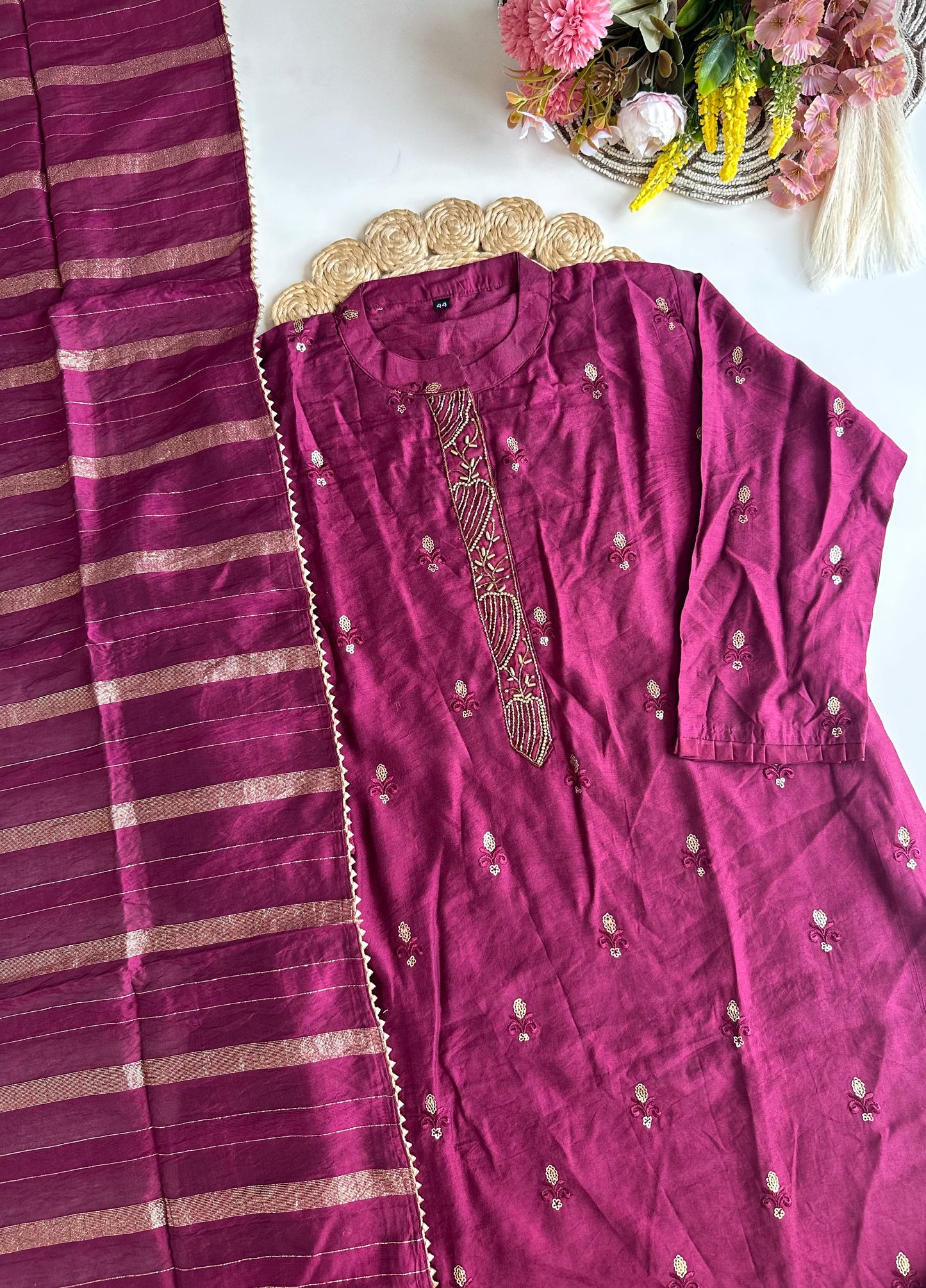 D443 - Dola silk straight Kurti with pants and dupatta