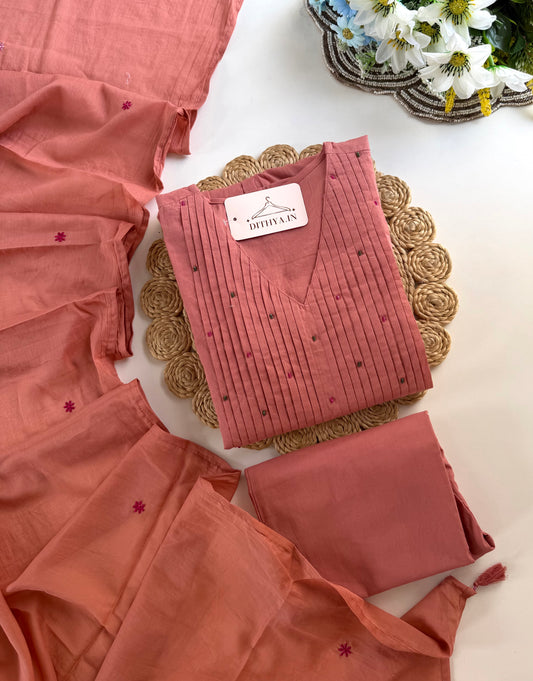 K449 - Mul cotton pintex embroidered Anarkali with pants and dupatta