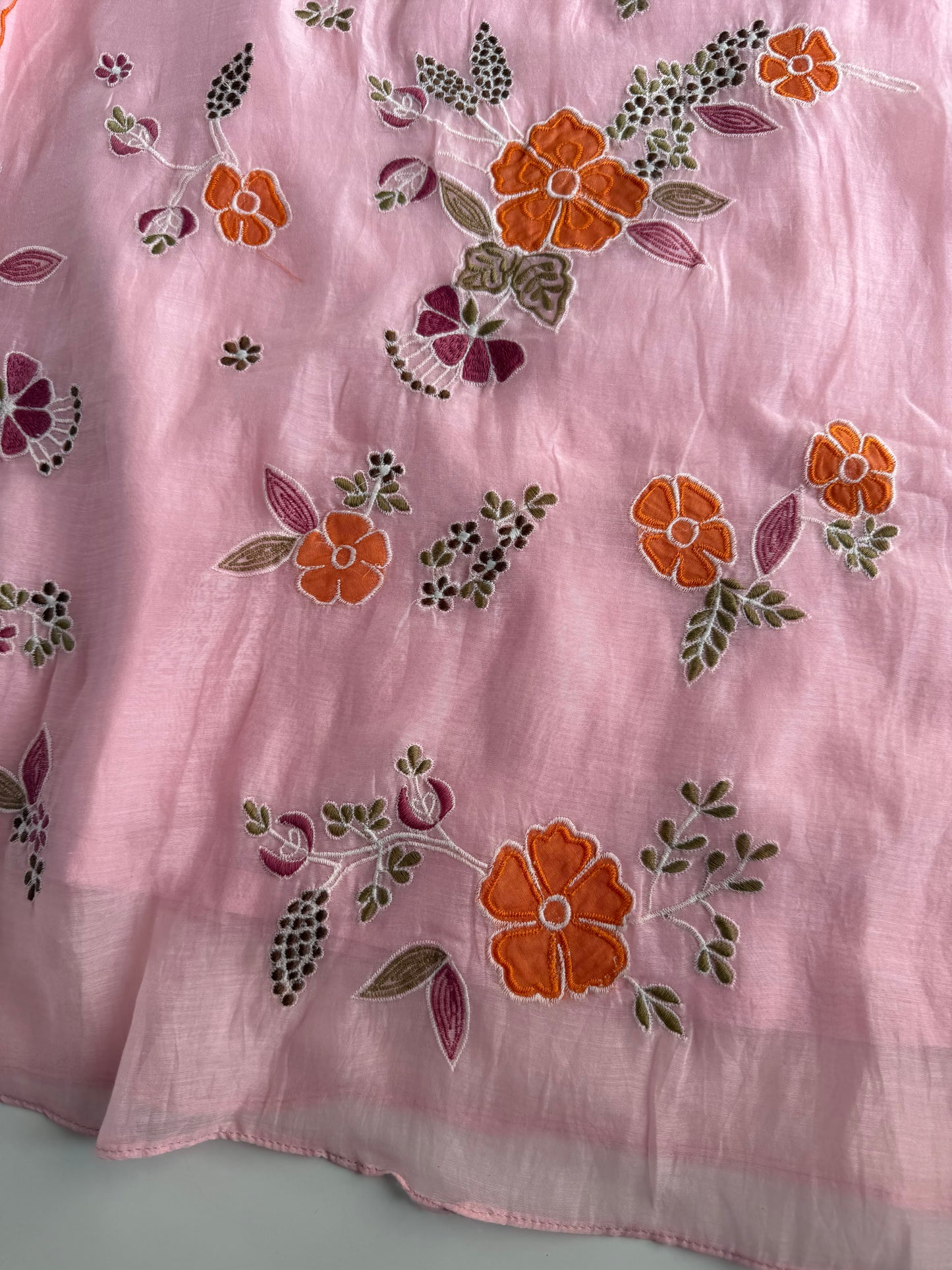 K703 - Mul chanderi embroidered Aline Kurti with pants and dupatta