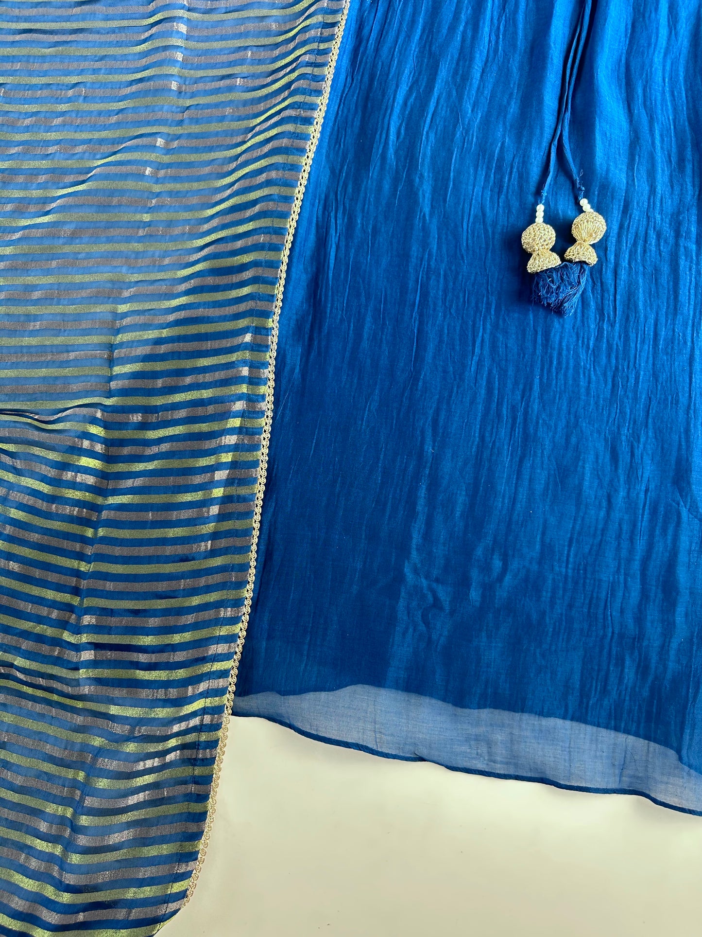 K102 - Mul Chanderi handwork Aline Kurti with pants and dupatta in 2 colours