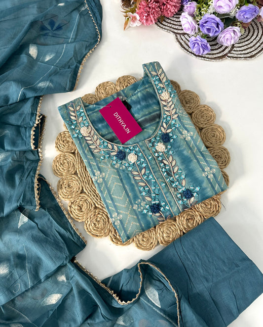 D082 -Muslin silk straight kurti with pants and dupatta