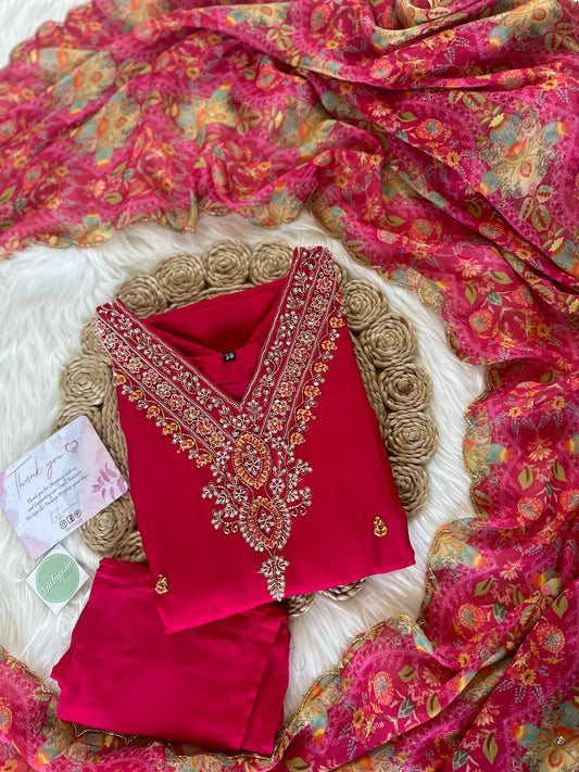 K152 - Russian silk kurti with pants and dupatta