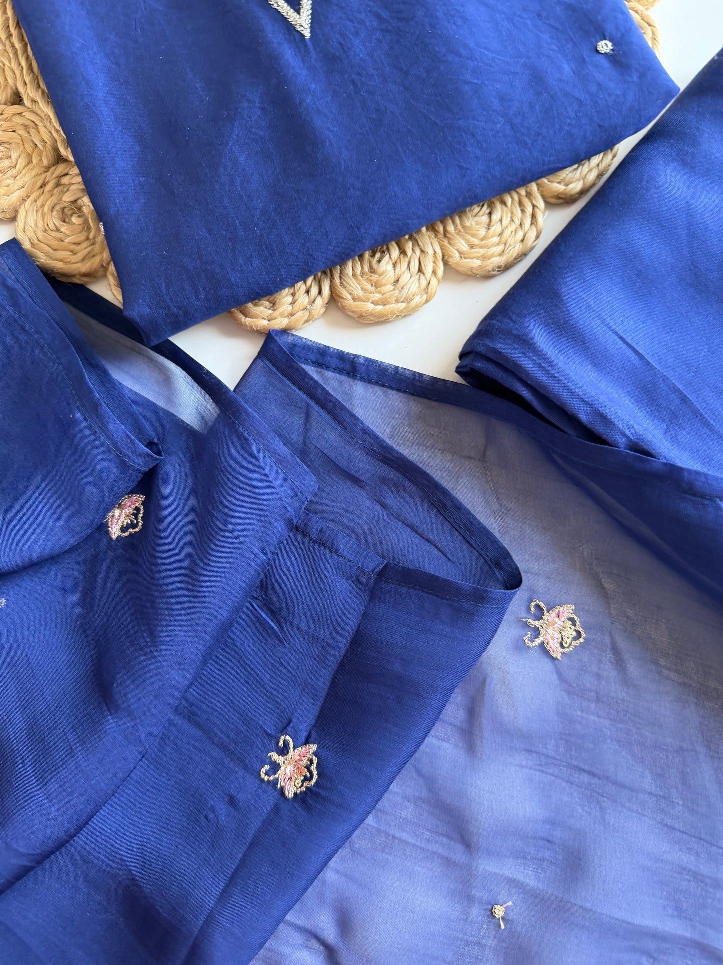 K679 - HO silk embroidered straight Kurti with pants and dupatta