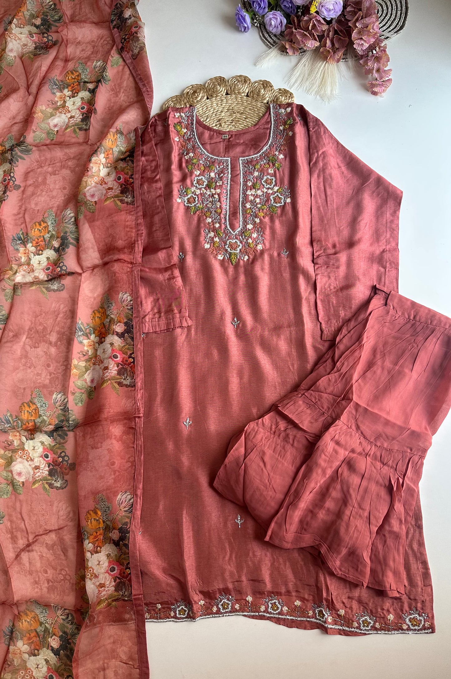 D250 - Dola silk straight kurti with Sharara and dupatta