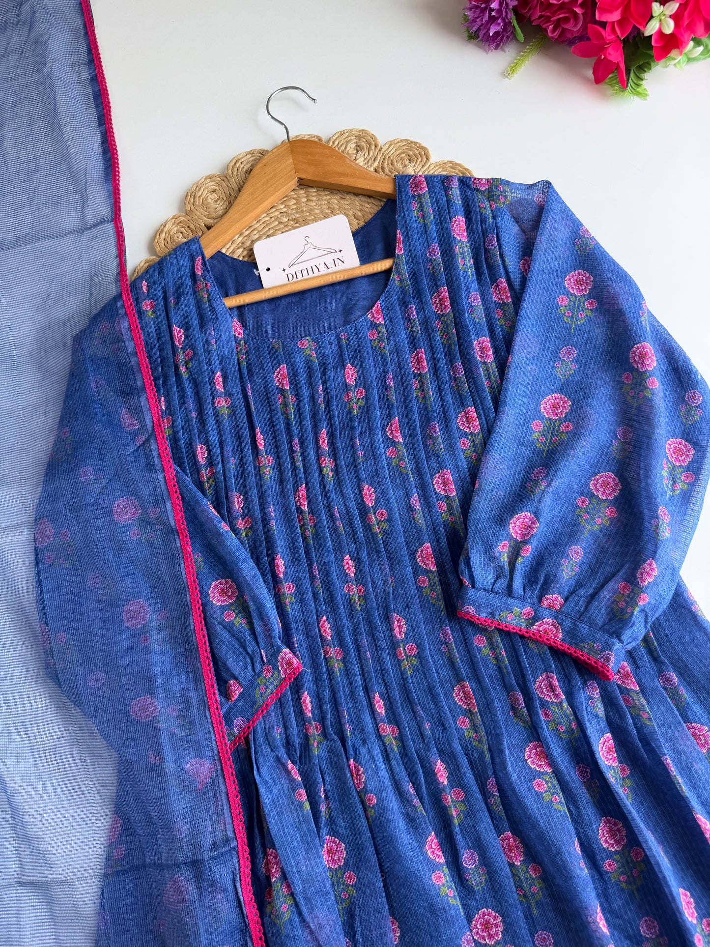 K087 - Kota doriya floral Anarkali with pants and dupatta