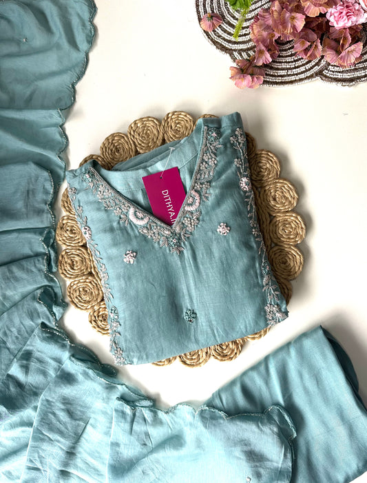 K320 - Mul Chanderi handwork Anarkali with pants and dupatta