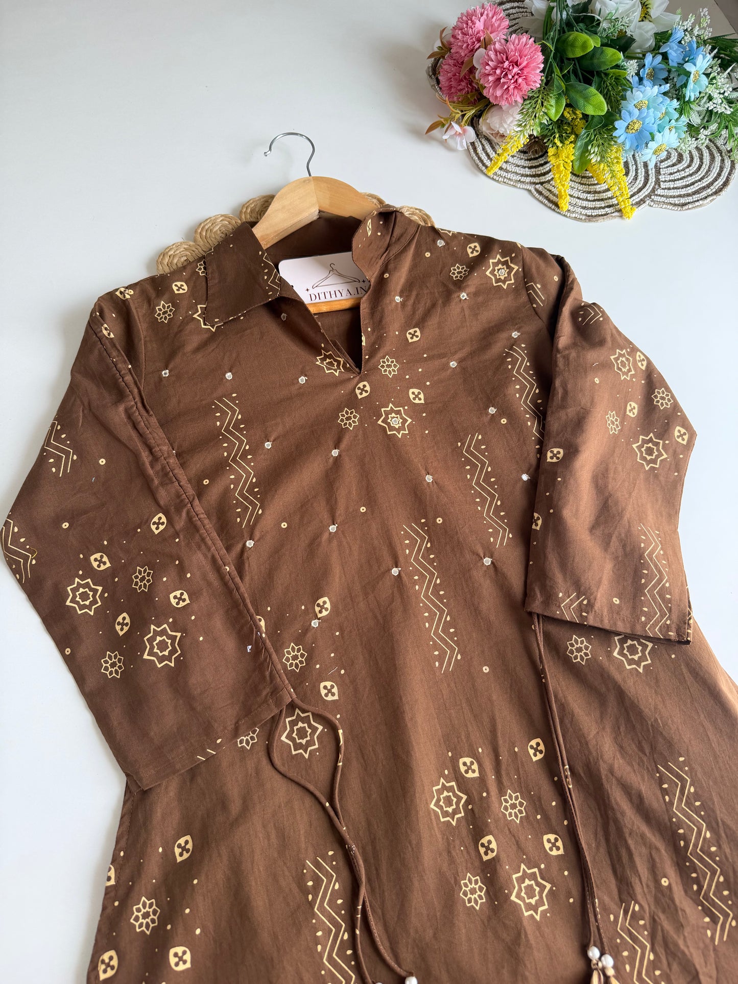 K687 - Mul cotton printed Aline Kurti with pants