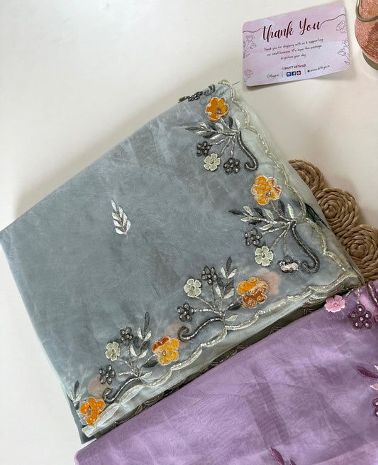S011 - Organza Handwork saree in 2 colours