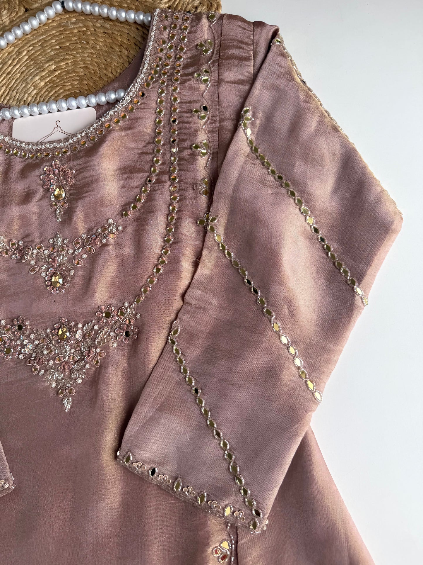 K722 - Tissue silk jewel work Anarkali with pants and dupatta