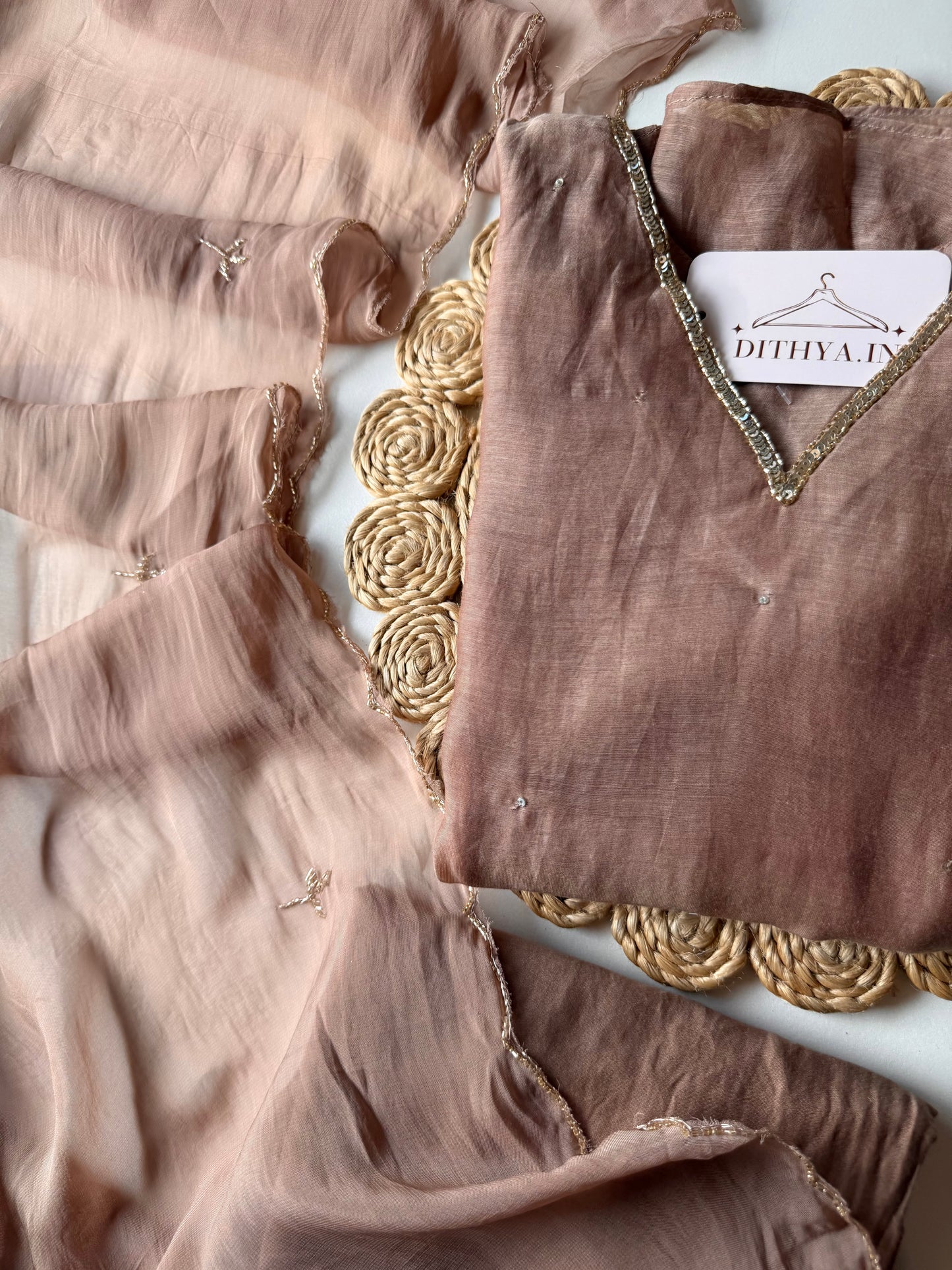 K593 - Mul chanderi handwork aline Kurti with pants and dupatta