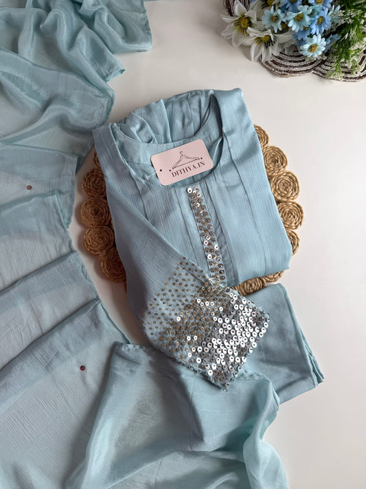 K237 - Pure Chinnon sequins Anarkali with pants and dupatta