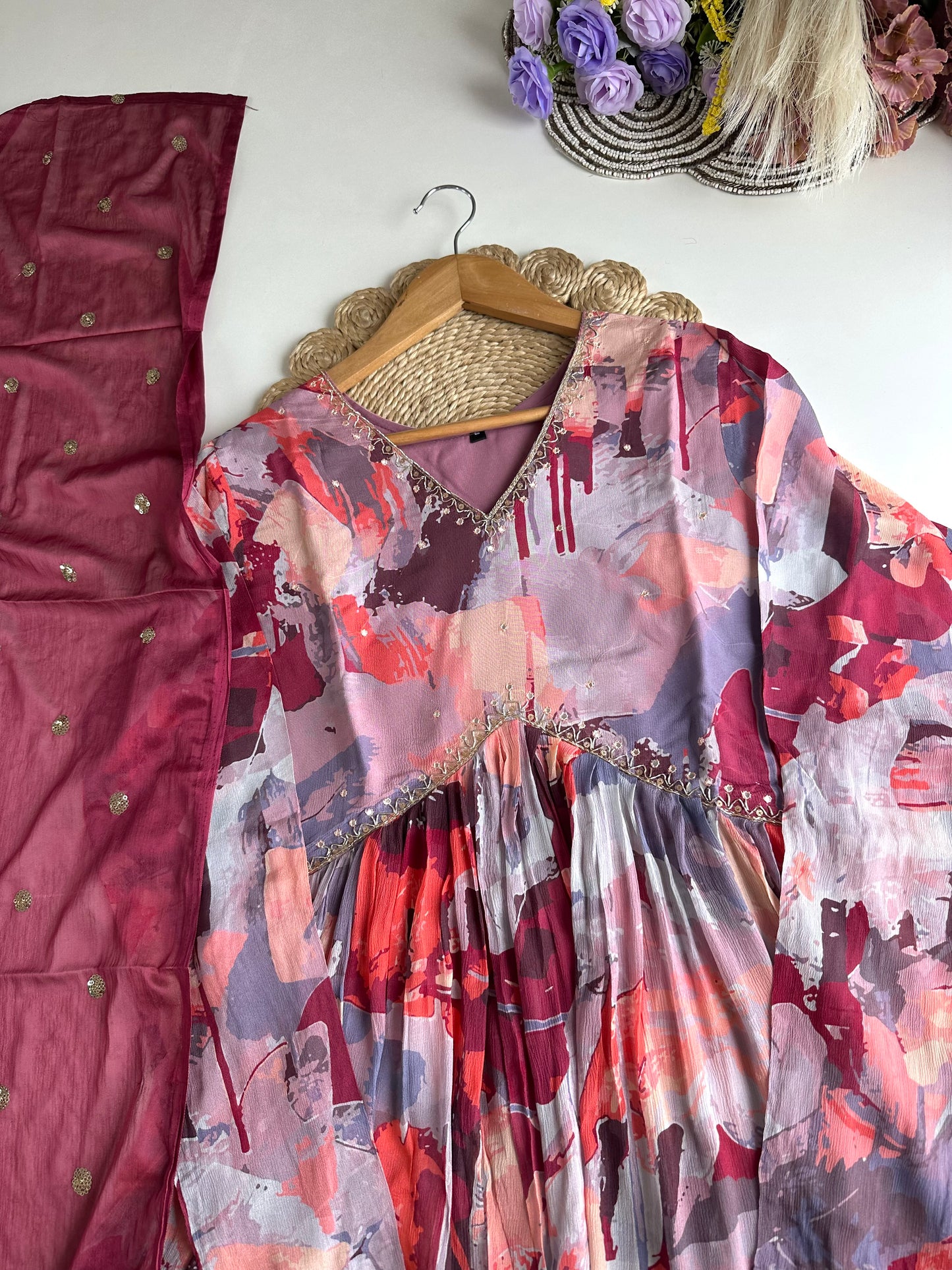 D132 - Chinnon Alia cut Anarkali with pants and dupatta