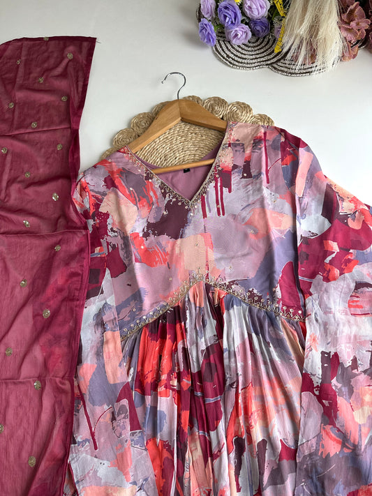 D132 - Chinnon Alia cut Anarkali with pants and dupatta