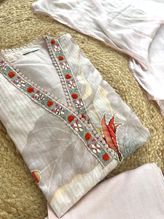K121 - Cotton handwork Short Anarkali with pants and dupatta