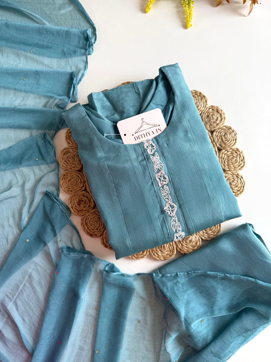 K007 - Pure Chinnon handwork Anarkali with pants and dupatta