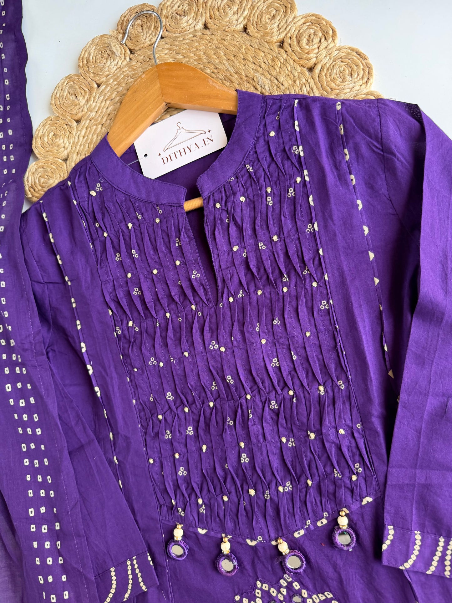 K273 - Mul cotton mirror work Anarkali with pants and dupatta in 4 colours