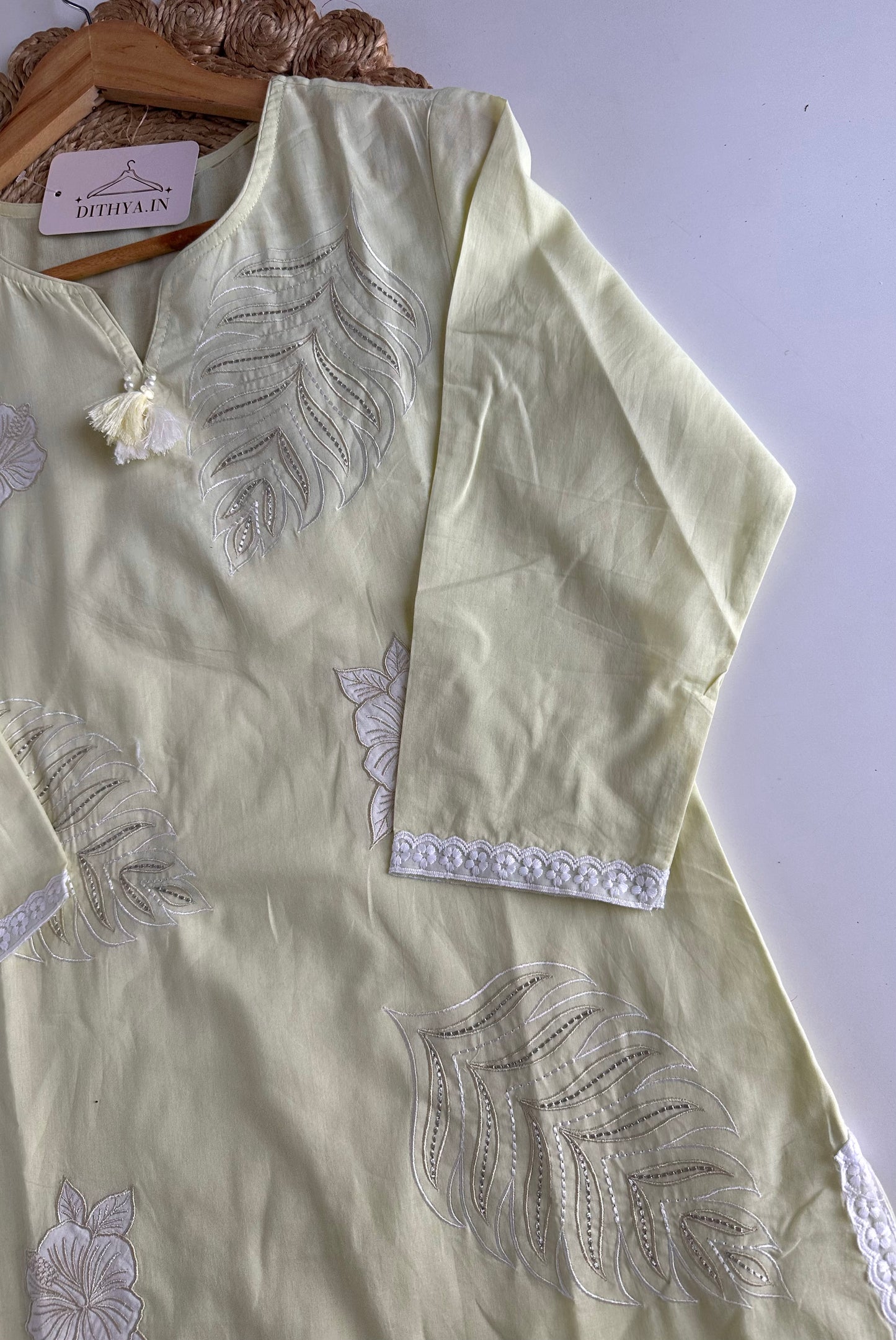 K159 - Mul cotton embroidered straight Kurti with pants and dupatta